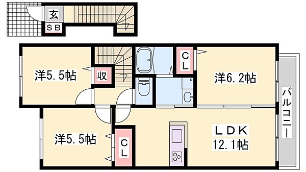 兵庫県相生市千尋町(賃貸アパート3LDK・2階・65.75㎡)の写真 その2