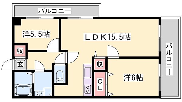 兵庫県姫路市新在家中の町(賃貸マンション2LDK・2階・51.85㎡)の写真 その2