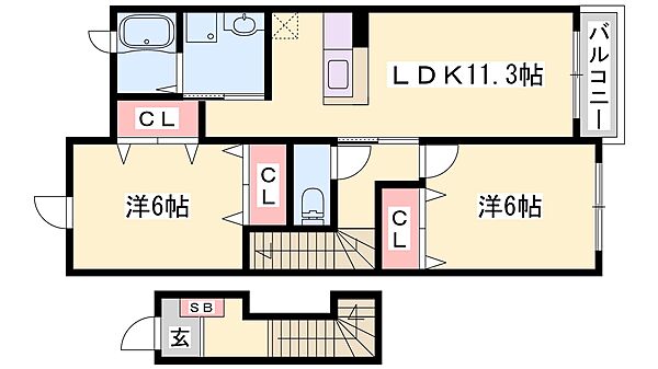 兵庫県西脇市小坂町(賃貸アパート2LDK・2階・58.48㎡)の写真 その2