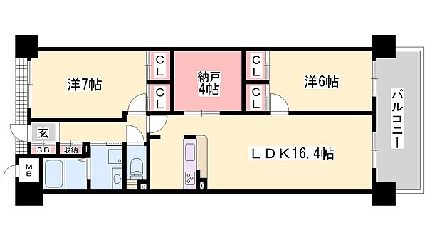 兵庫県姫路市東雲町２丁目(賃貸マンション2SLDK・4階・71.65㎡)の写真 その2