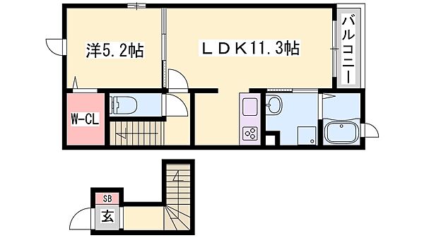 兵庫県加古川市野口町北野(賃貸アパート1LDK・2階・43.47㎡)の写真 その2