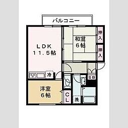 サンリジェールB棟 2LDKの間取図画像