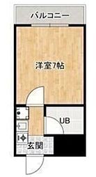 グランビュー砥堀 3階ワンルームの間取り