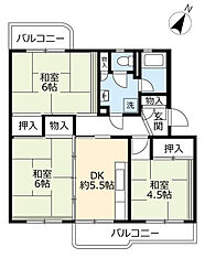 UR都市機構押草団地113棟 3DKの間取図画像