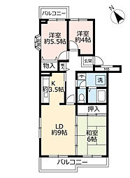 プロムナード三好丘5号棟 2LDKの間取図画像