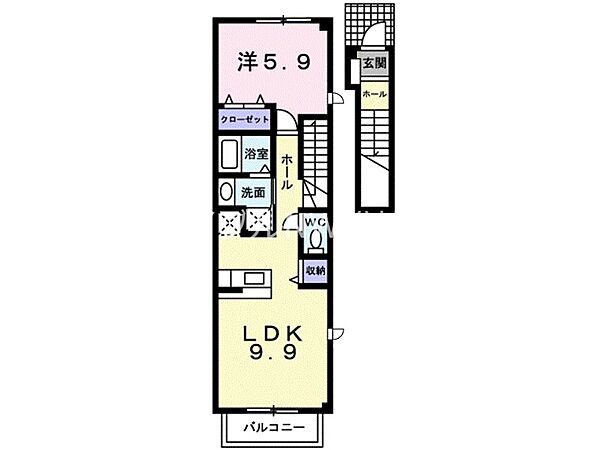 岡山県倉敷市中島(賃貸アパート1LDK・2階・44.90㎡)の写真 その2