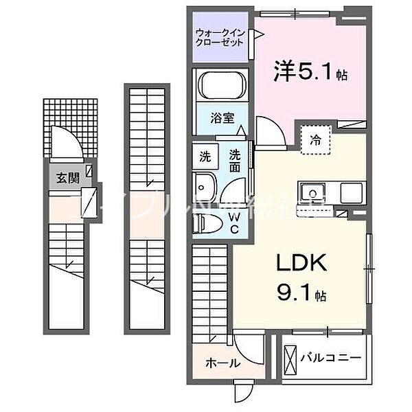 岡山県総社市中央3丁目(賃貸アパート1LDK・3階・42.20㎡)の写真 その2