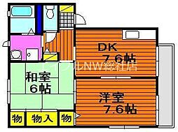 水島臨海鉄道 球場前駅 徒歩11分の賃貸アパート 1階2DKの間取り