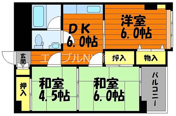 岡山県倉敷市松島(賃貸マンション3DK・4階・54.31㎡)の写真 その2