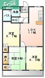 JR宇野線 茶屋町駅 徒歩6分の賃貸アパート 2階3LDKの間取り