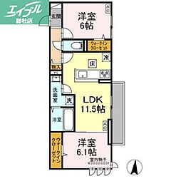 JR山陽本線 倉敷駅 徒歩8分の賃貸アパート 1階2LDKの間取り