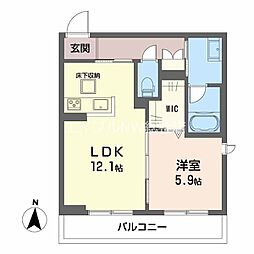 水島臨海鉄道 球場前駅 徒歩4分の賃貸マンション 2階1LDKの間取り
