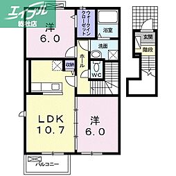 水島臨海鉄道 西富井駅 徒歩8分の賃貸アパート 2階2LDKの間取り