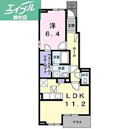 JR山陽本線 西阿知駅 徒歩12分の賃貸アパート 1階1LDKの間取り