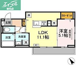 JR山陽本線 倉敷駅 徒歩9分の賃貸アパート 3階1LDKの間取り