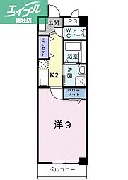 JR山陽本線 倉敷駅 徒歩8分の賃貸マンション 3階1Kの間取り