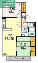 水島臨海鉄道 西富井駅 徒歩11分の賃貸アパート 2階2LDKの間取り