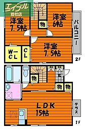 水島臨海鉄道 西富井駅 徒歩17分の賃貸一戸建て 1階3LDKの間取り