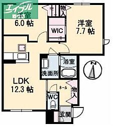 JR山陽本線 西阿知駅 徒歩12分の賃貸アパート 1階2LDKの間取り