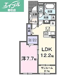 JR吉備線 東総社駅 徒歩11分の賃貸アパート 1階1LDKの間取り