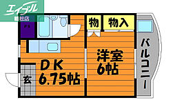 倉敷サンコーポ 1DKの間取図画像
