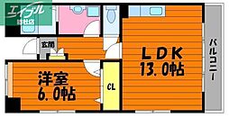 シャインコート・チボリ 1LDKの間取図画像