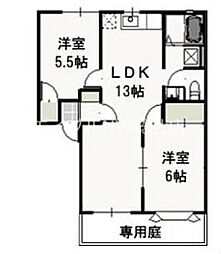 JR吉備線 備前一宮駅 徒歩13分の賃貸アパート 1階2LDKの間取り