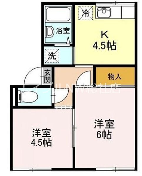 岡山県倉敷市中島(賃貸アパート2K・1階・32.53㎡)の写真 その2