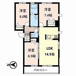 神戸岡本ガーデン 3LDKの間取図画像