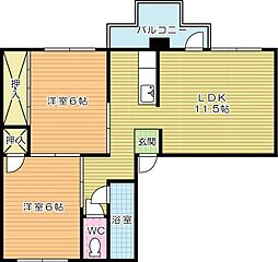 ヒルズ到津 5階2LDKの間取り
