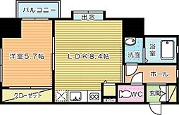 ウイングス砂津 1LDKの間取図画像