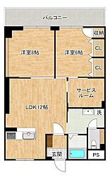 小倉セントラルコーポ 2SLDKの間取図画像