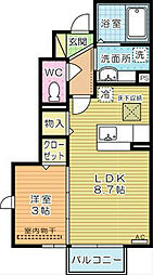 ボヌール沼 1LDKの間取図画像