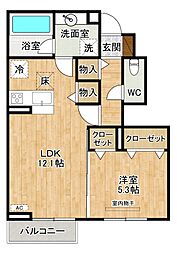 (仮称)D-ROOM下城野 1LDKの間取図画像