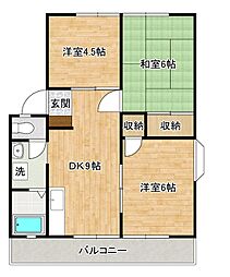 グリンビレッジ湯川A 3DKの間取図画像