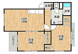 シャトーK葛原 2LDKの間取図画像