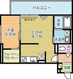 トレス城野貮番館 1LDKの間取図画像
