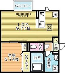 ハイヒルズ城野 1LDKの間取図画像