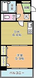 ライオンズマンション三萩野駅前 1DKの間取図画像