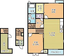 エスポワール高野B 2LDKの間取図画像