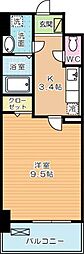エヴァーグリーンQ 1Kの間取図画像