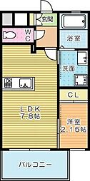 studie4小倉離宮 1DKの間取図画像