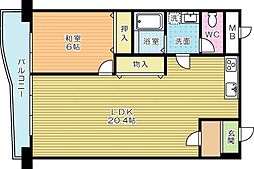 ハニーハイツ三萩野 1LDKの間取図画像