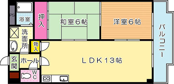 福岡県北九州市小倉北区田町(賃貸マンション2LDK・4階・57.00㎡)の写真 その2