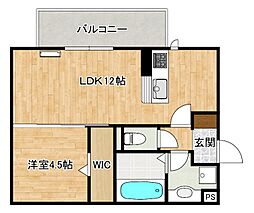 ストレイト葛葉 3階1LDKの間取り