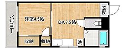 シャトー高峰 1階1DKの間取り