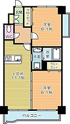 ニューシティアパートメンツ南小倉1 2LDKの間取図画像