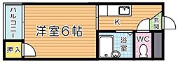 シャトレ天神2 1Kの間取図画像