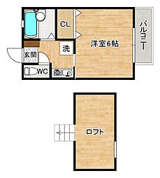 アズーロ高峰 1Kの間取図画像