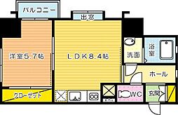 ウイングス砂津 1LDKの間取図画像